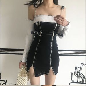 zip up mini overall dress